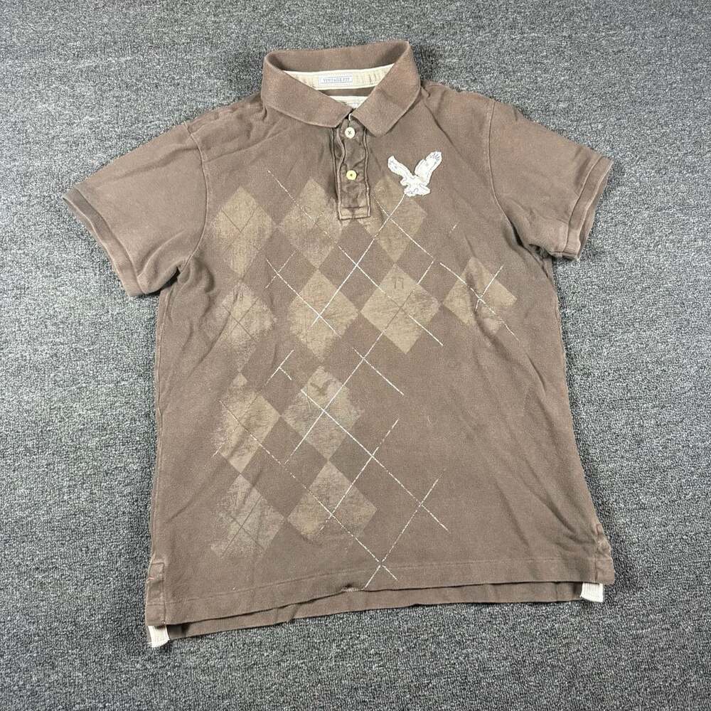 Youth American Eagle Outfitters The Eagle Polo Size L Brown Argyle